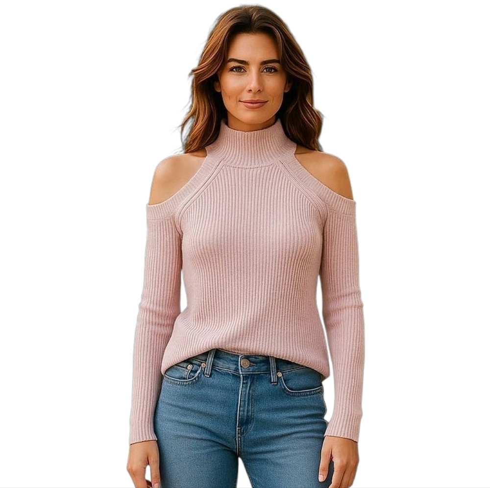 Seek The Label Mauve Cold Shoulder Turtleneck Long-Sleeve Sweater - Size XS